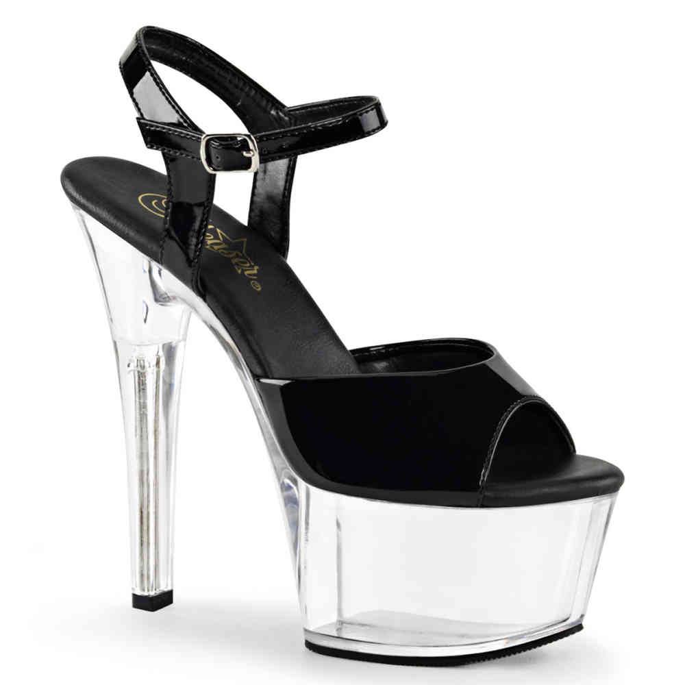 Pleaser - ASPIRE609 Sandale à bride à la cheville, Pole dance chaussures - Chaussures de pole dance - Noir/Transparent Product image